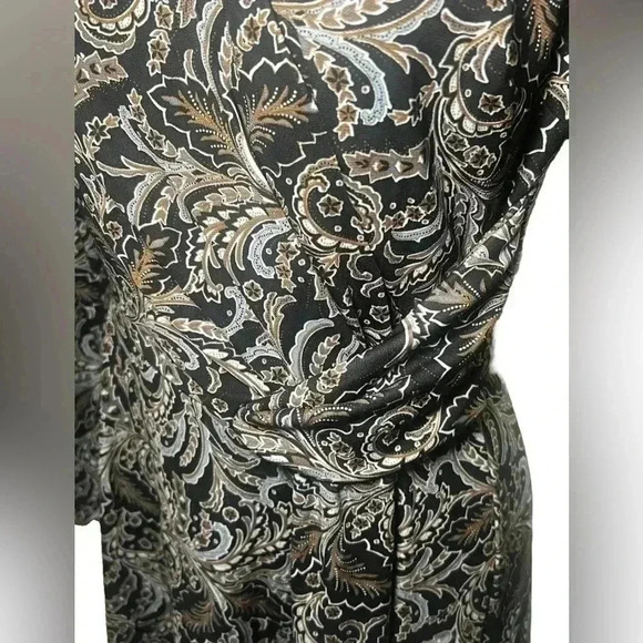 Talbots faux wrap orange brown houndstooth midi dress - Picture 4 of 11